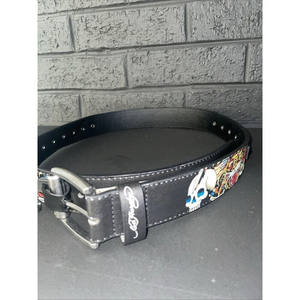 NWT ED HARDY studded skull belt Sz 36